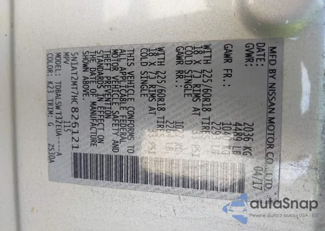 2017 Nissan Rogue Sl из США, поврежденный, VIN 5N1AT2MT7HC826121